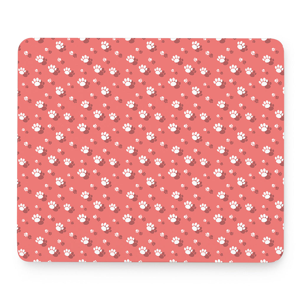 Pink And White Animal Paw Pattern Print Mouse Pad