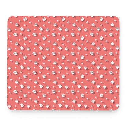 Pink And White Animal Paw Pattern Print Mouse Pad