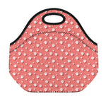 Pink And White Animal Paw Pattern Print Neoprene Lunch Bag