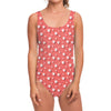 Pink And White Animal Paw Pattern Print One Piece Swimsuit