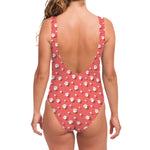 Pink And White Animal Paw Pattern Print One Piece Swimsuit