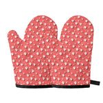 Pink And White Animal Paw Pattern Print Oven Mitts