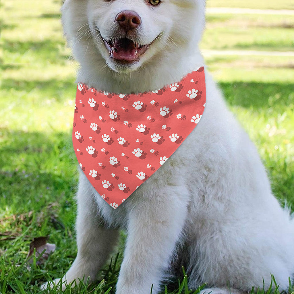 Pink And White Animal Paw Pattern Print Over The Collar Dog Bandana