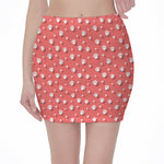 Pink And White Animal Paw Pattern Print Pencil Mini Skirt