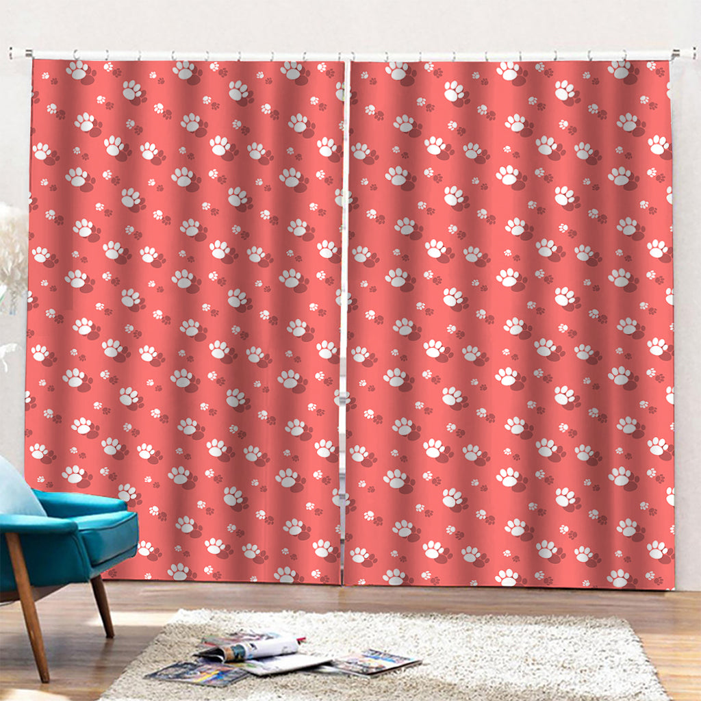 Pink And White Animal Paw Pattern Print Pencil Pleat Curtains