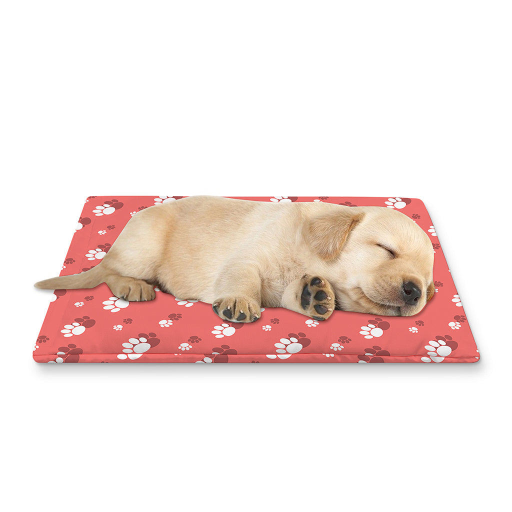 Pink And White Animal Paw Pattern Print Pet Cooling Mat Cover