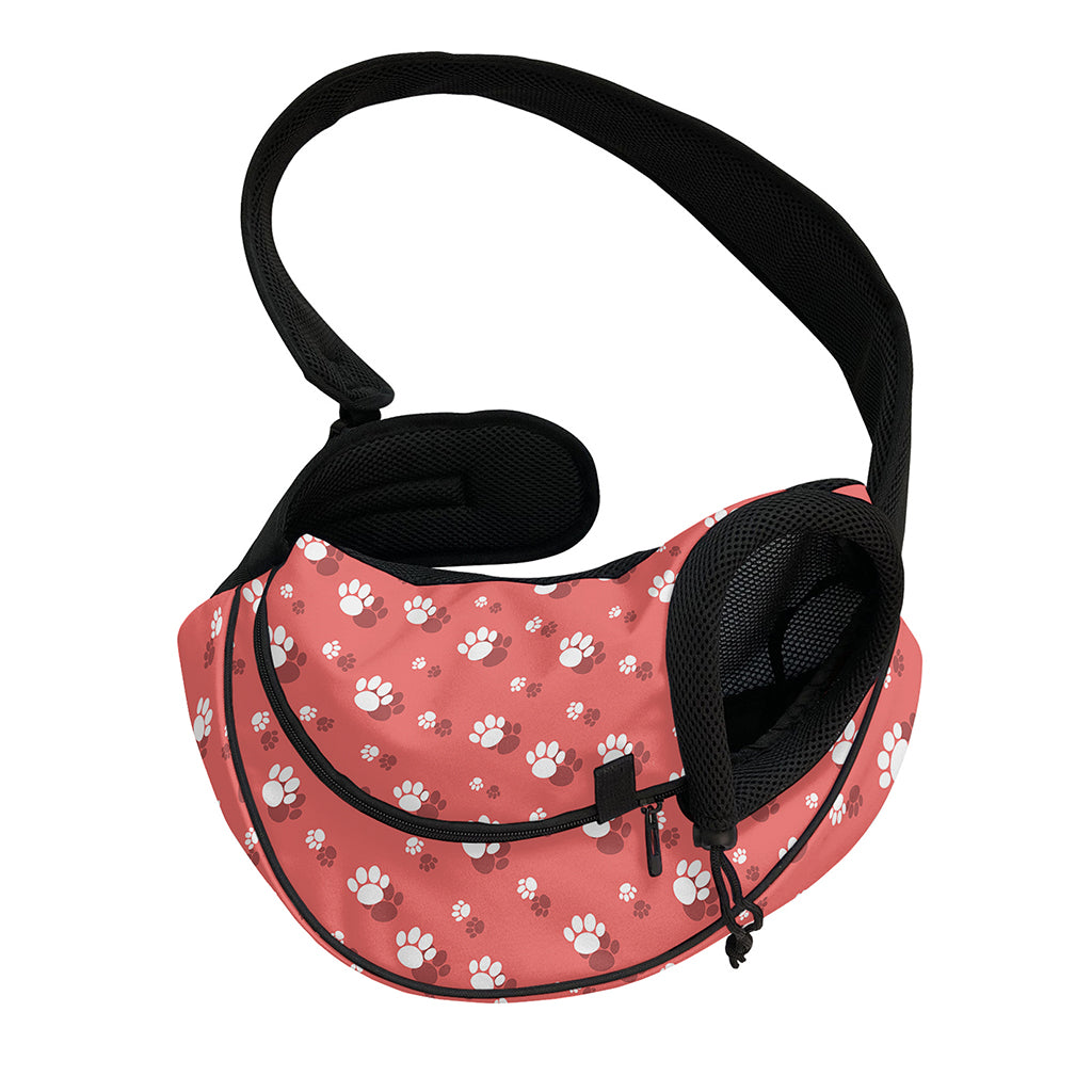 Pink And White Animal Paw Pattern Print Pet Sling Carrier