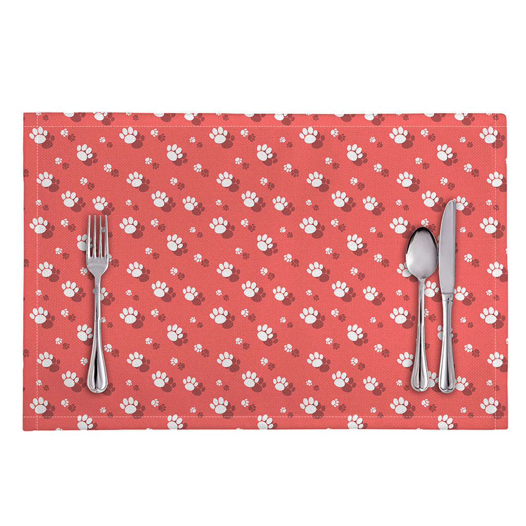 Pink And White Animal Paw Pattern Print Placemat