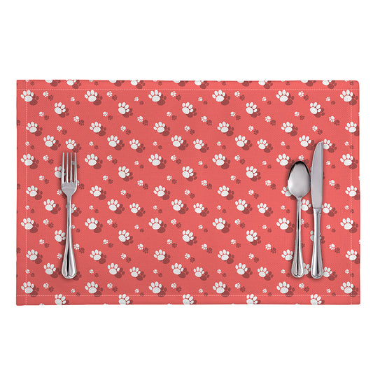 Pink And White Animal Paw Pattern Print Placemat