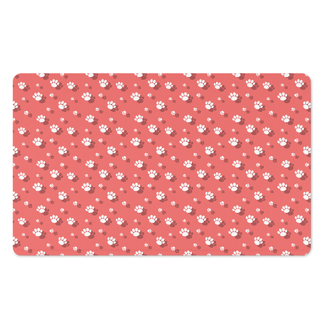 Pink And White Animal Paw Pattern Print Polyester Doormat