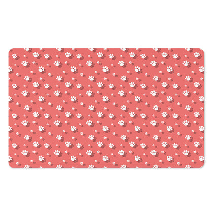 Pink And White Animal Paw Pattern Print Polyester Doormat