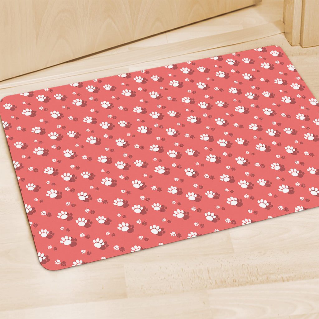 Pink And White Animal Paw Pattern Print Polyester Doormat