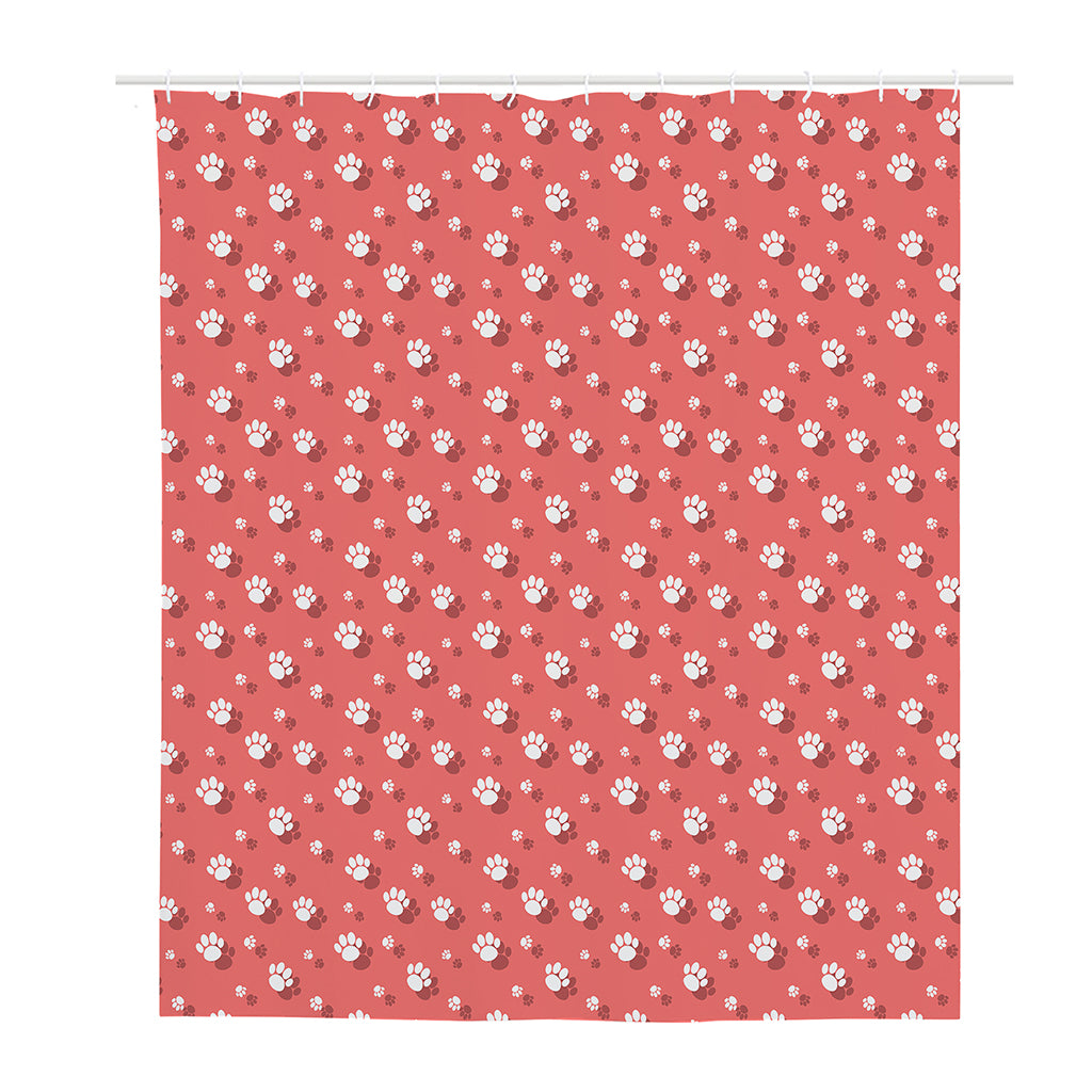 Pink And White Animal Paw Pattern Print Polyester Shower Curtain