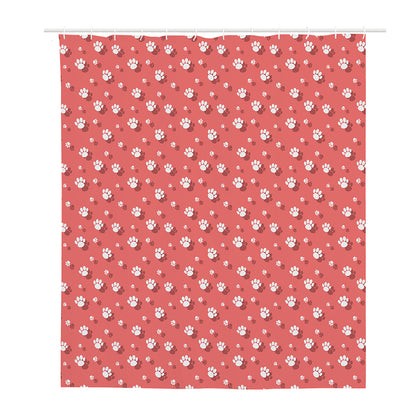 Pink And White Animal Paw Pattern Print Polyester Shower Curtain