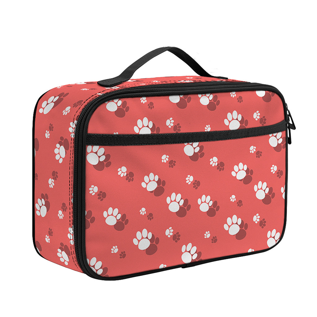 Pink And White Animal Paw Pattern Print Portable Lunch Bag