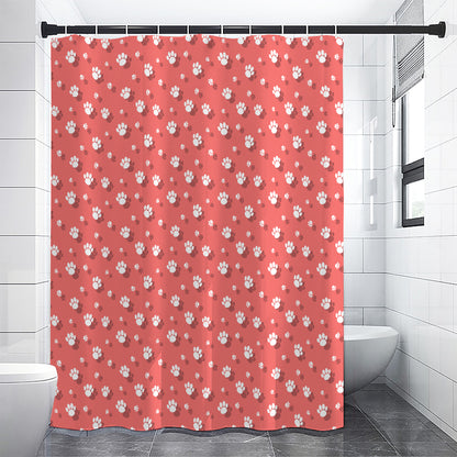 Pink And White Animal Paw Pattern Print Premium Shower Curtain