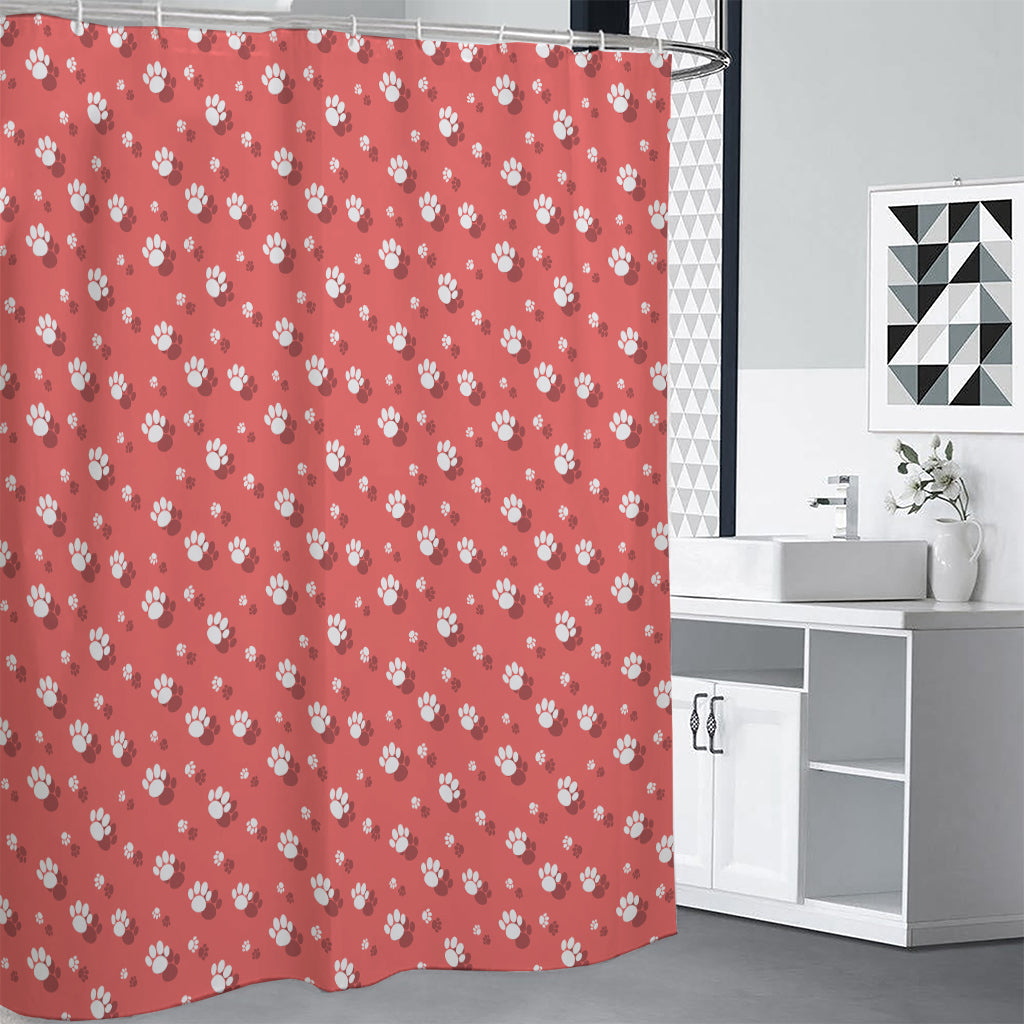Pink And White Animal Paw Pattern Print Premium Shower Curtain