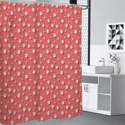 Pink And White Animal Paw Pattern Print Premium Shower Curtain