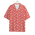 Pink And White Animal Paw Pattern Print Rayon Hawaiian Shirt