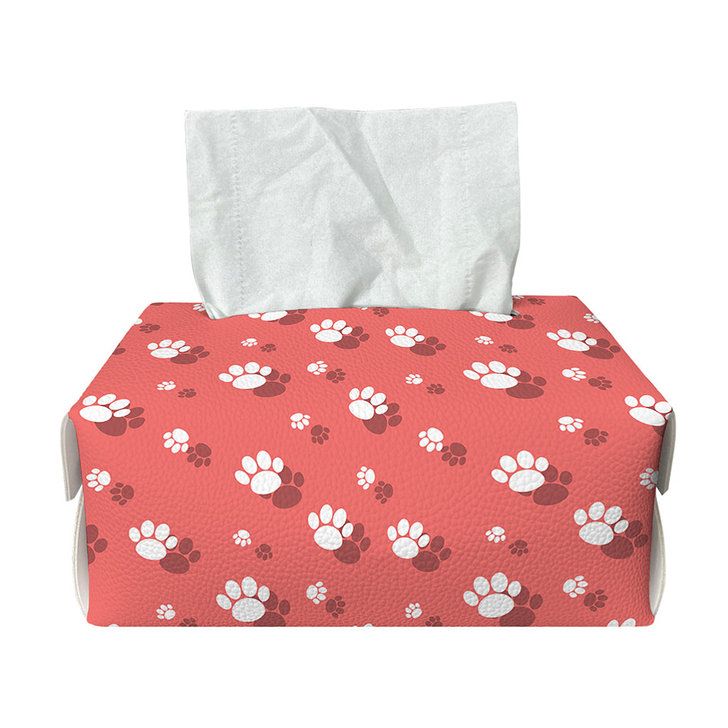 Pink And White Animal Paw Pattern Print Rectangle Tissue Box Cover