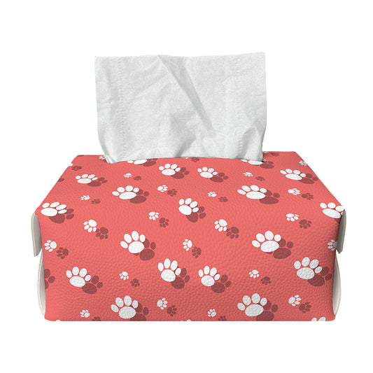 Pink And White Animal Paw Pattern Print Rectangle Tissue Box Cover