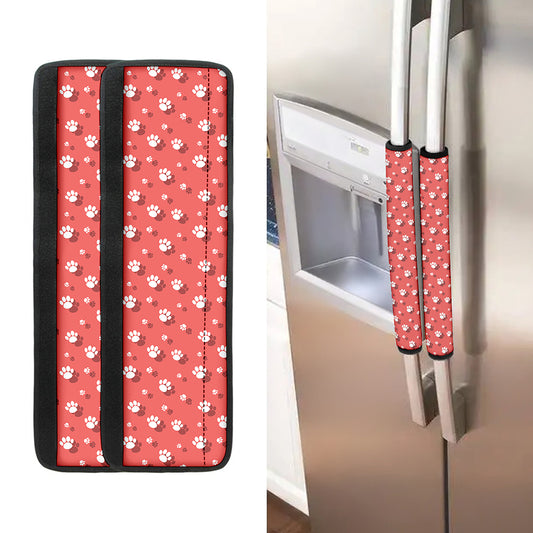 Pink And White Animal Paw Pattern Print Refrigerator Handle Covers