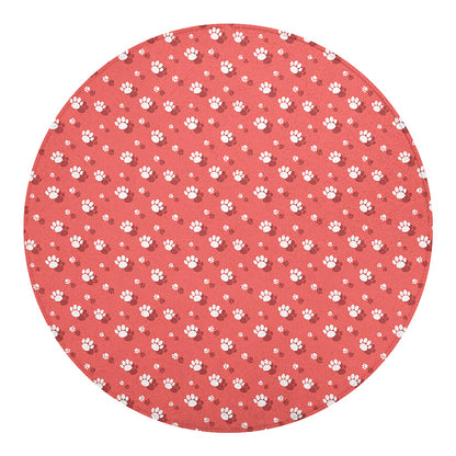 Pink And White Animal Paw Pattern Print Round Blanket