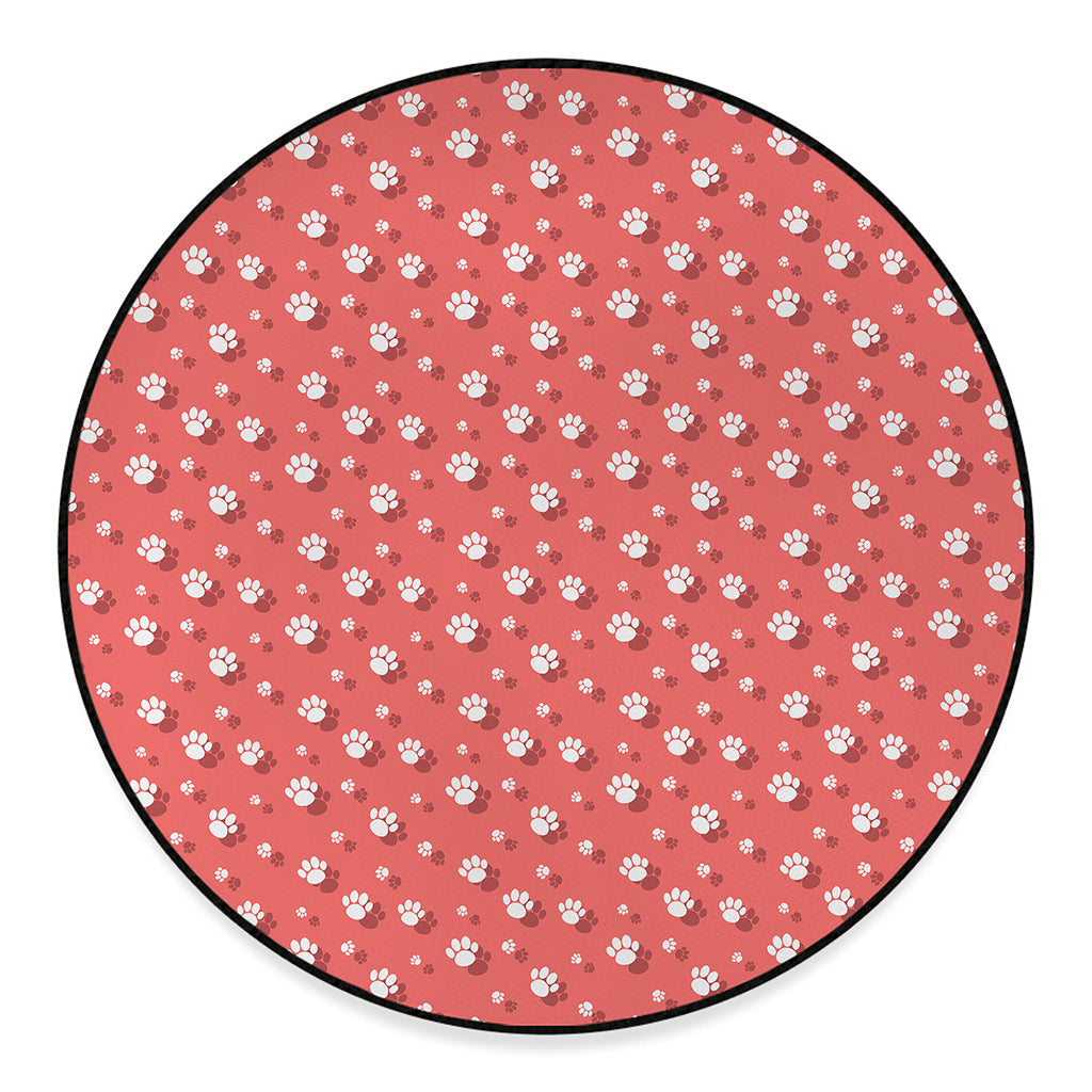 Pink And White Animal Paw Pattern Print Round Floor Mat