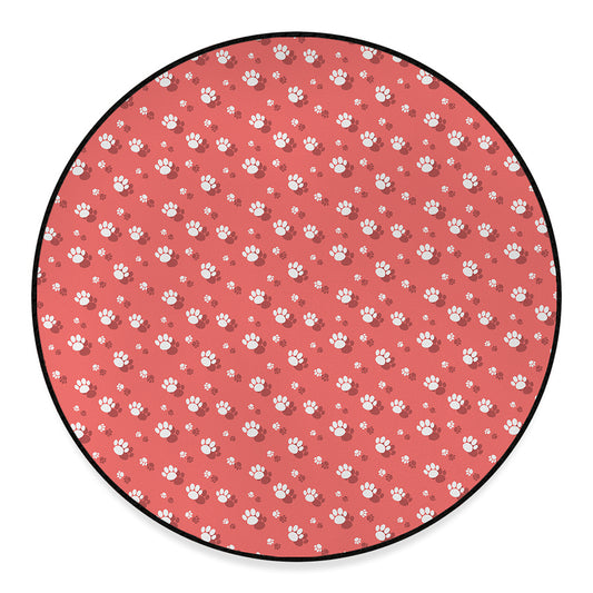 Pink And White Animal Paw Pattern Print Round Floor Mat