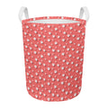 Pink And White Animal Paw Pattern Print Round Laundry Basket