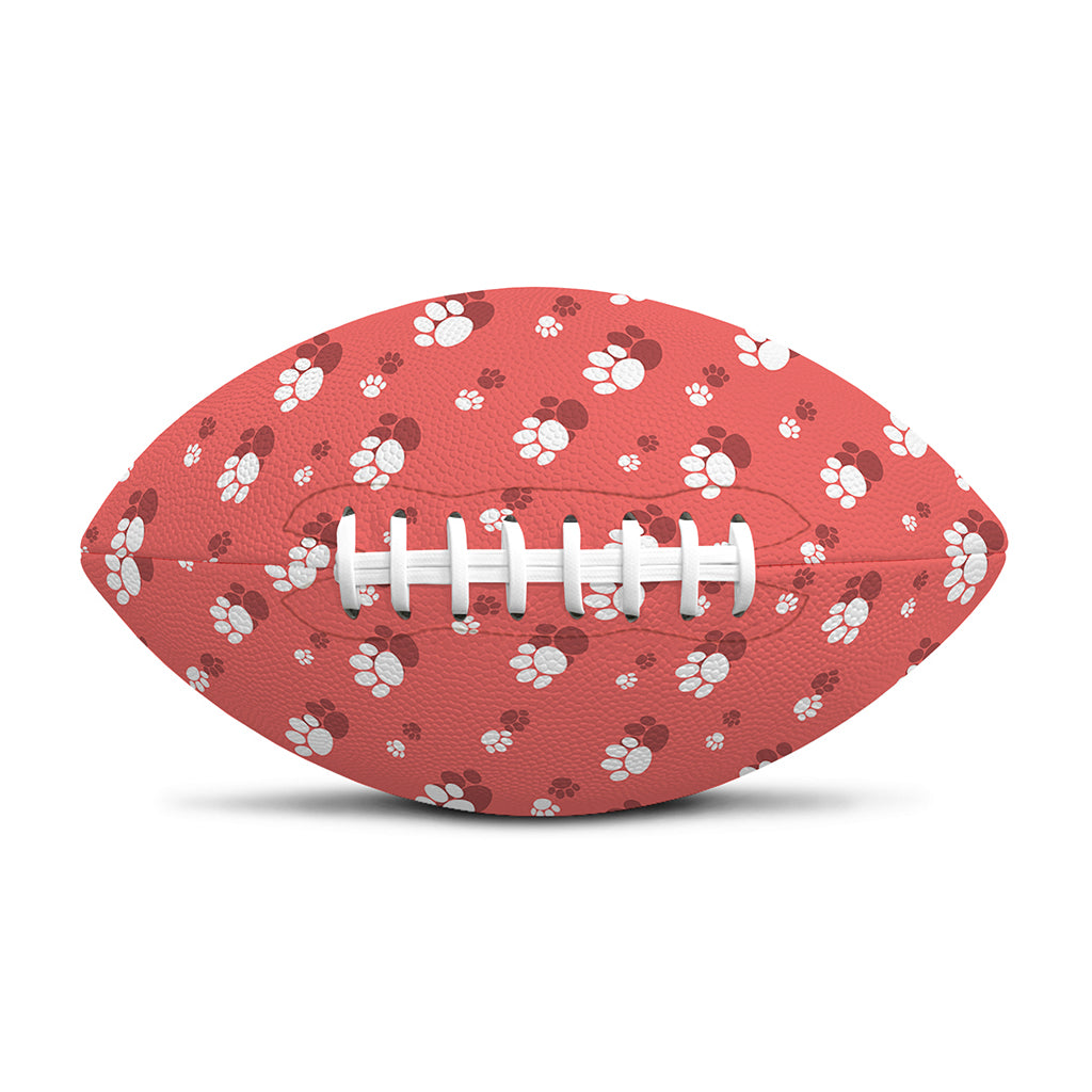 Pink And White Animal Paw Pattern Print Rugby Ball
