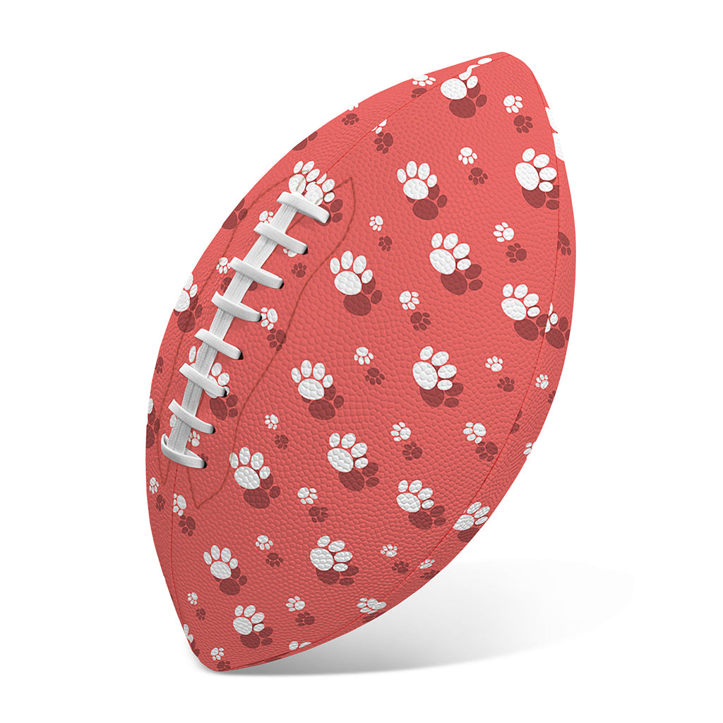 Pink And White Animal Paw Pattern Print Rugby Ball