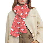 Pink And White Animal Paw Pattern Print Scarf