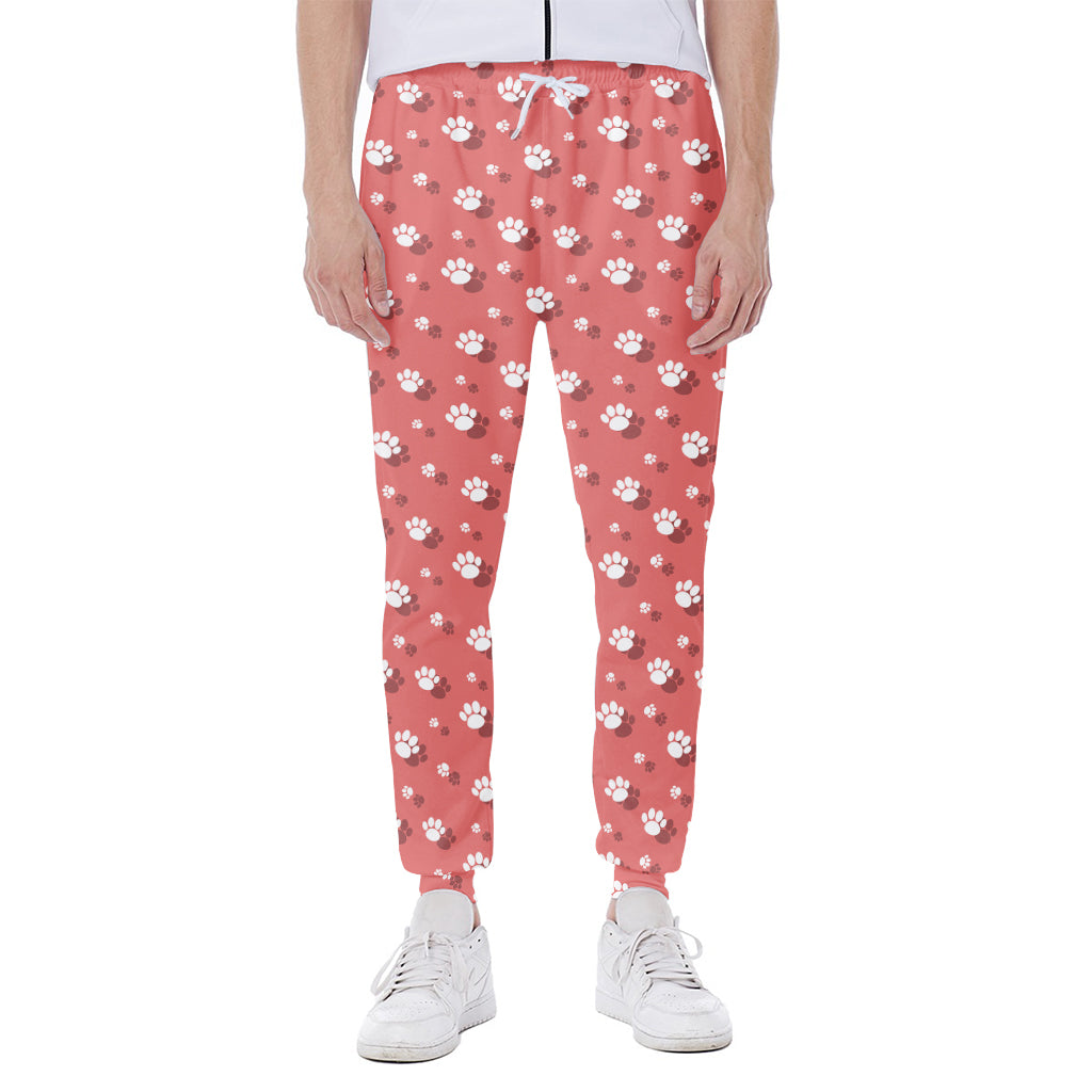 Pink And White Animal Paw Pattern Print Scuba Joggers