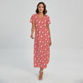Pink And White Animal Paw Pattern Print Short Sleeve Maxi Dress