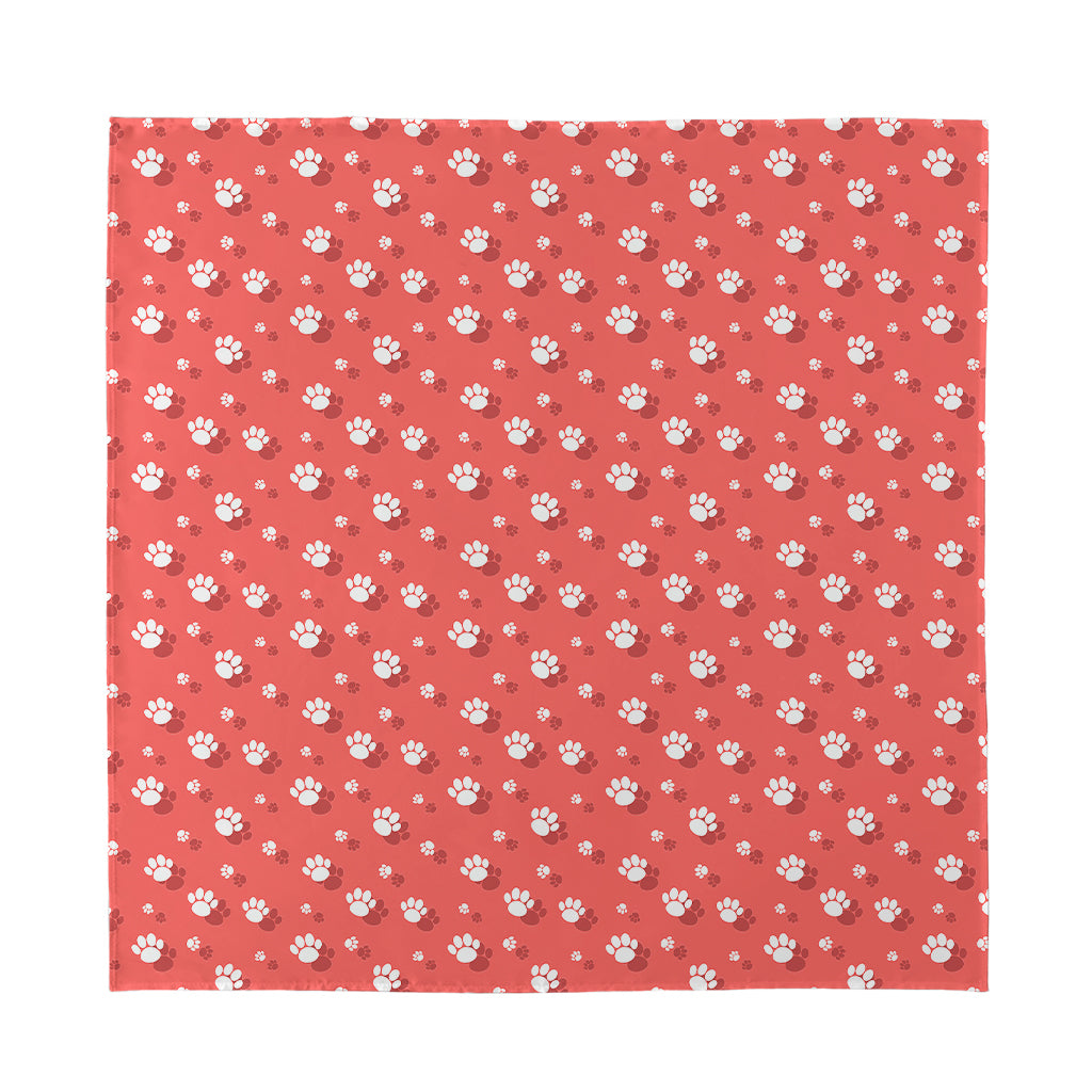 Pink And White Animal Paw Pattern Print Silk Bandana