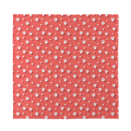 Pink And White Animal Paw Pattern Print Silk Bandana