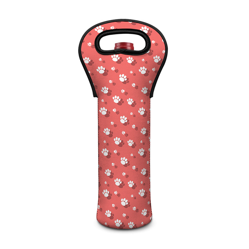 Pink And White Animal Paw Pattern Print Single Neoprene Wine Tote