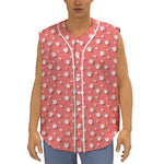 Pink And White Animal Paw Pattern Print Sleeveless Baseball Jersey