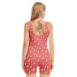 Pink And White Animal Paw Pattern Print Sleeveless One Piece Swimsuit