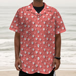 Pink And White Animal Paw Pattern Print Textured Short Sleeve Shirt