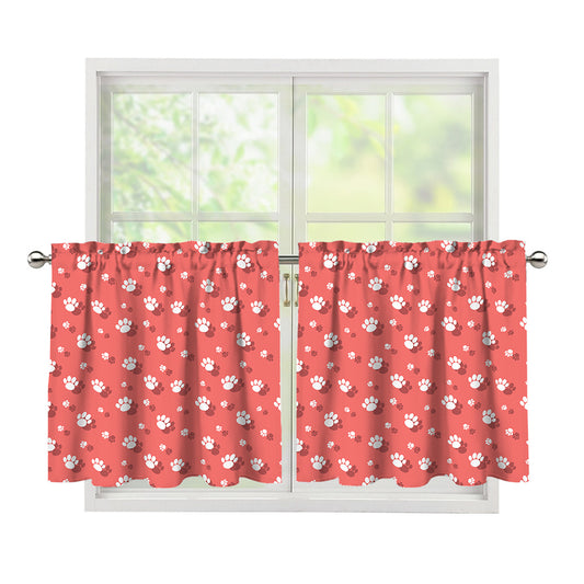 Pink And White Animal Paw Pattern Print Tier Curtains