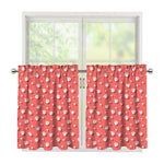 Pink And White Animal Paw Pattern Print Tier Curtains