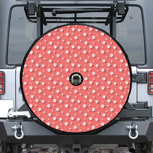 Pink And White Animal Paw Pattern Print Tire Cover With Camera Hole