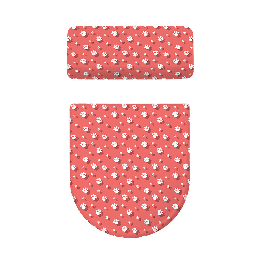 Pink And White Animal Paw Pattern Print Toilet Lid And Tank Cover Set