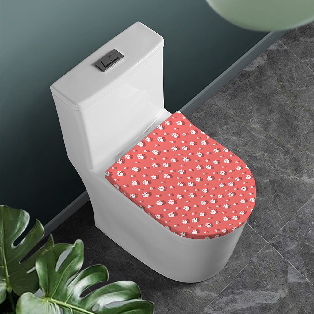 Pink And White Animal Paw Pattern Print Toilet Lid Cover