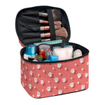 Pink And White Animal Paw Pattern Print Travel Makeup Bag