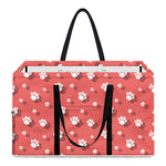Pink And White Animal Paw Pattern Print Utility Tote Bag