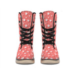 Pink And White Animal Paw Pattern Print Winter Boots