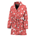 Pink And White Animal Paw Pattern Print Women's Bathrobe